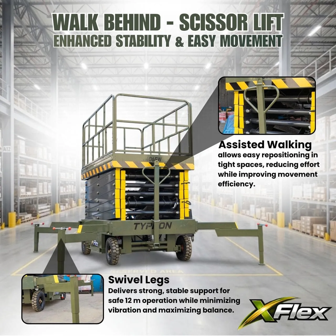 xFlex-4065W walk-behind scissor lift reaching high elevations