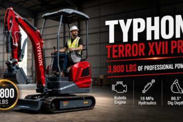TYPHON TERROR XVII PRO Mini Excavator — 3,800 lb | Kubota D902 | 14 kN Digging Force | Dark Cherry