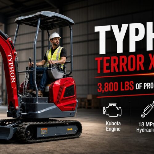 TYPHON TERROR XVII PRO Mini Excavator — 3,800 lb | Kubota D902 | 14 kN Digging Force | Dark Cherry