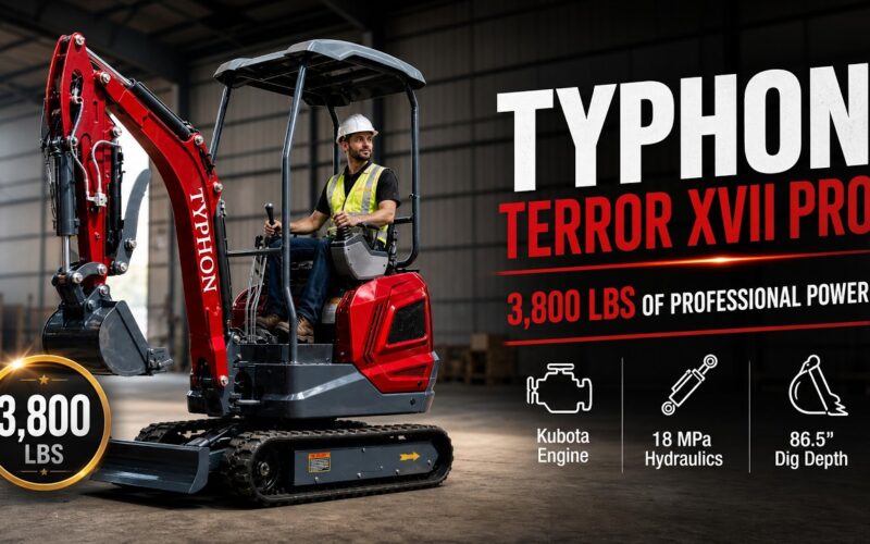 TYPHON TERROR XVII PRO Mini Excavator — 3,800 lb | Kubota D902 | 14 kN Digging Force | Dark Cherry