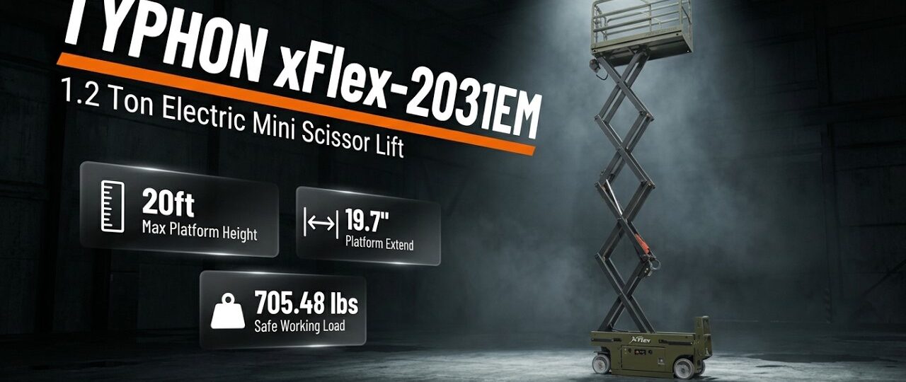 Electric Mini Scissor Lift for Tight Spaces — TYPHON xFlex 2031EM | 20 Ft | 705 lb | 6-8 Hr Battery