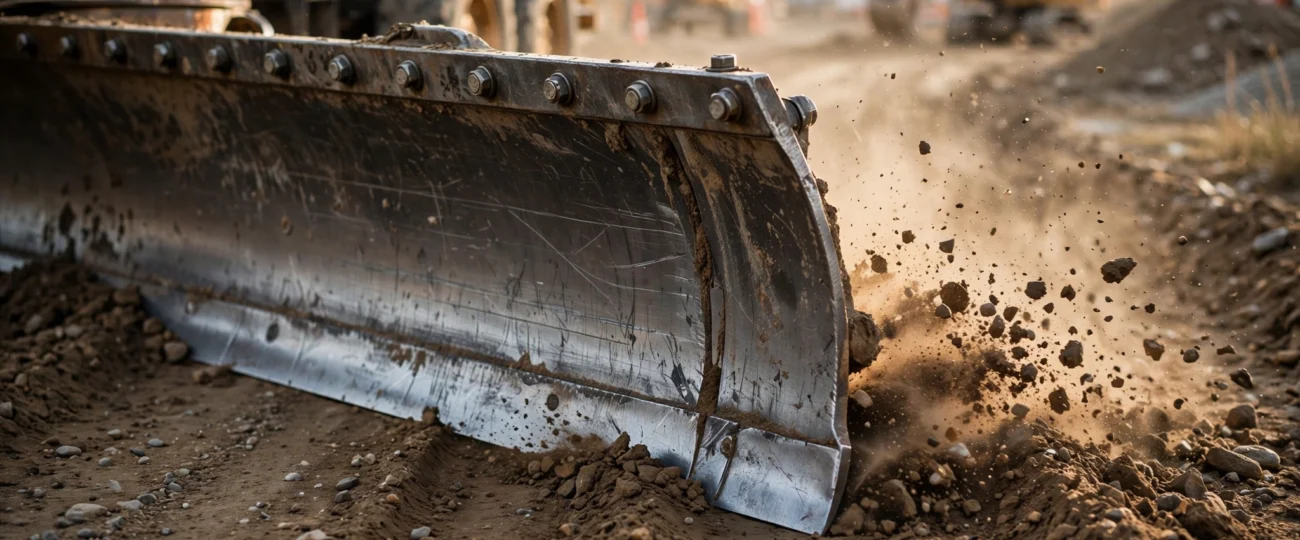 Grader moldboard wears uneven. 1 angle change saves 500 dollars monthly.