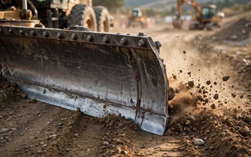 Grader moldboard wears uneven. 1 angle change saves 500 dollars monthly.