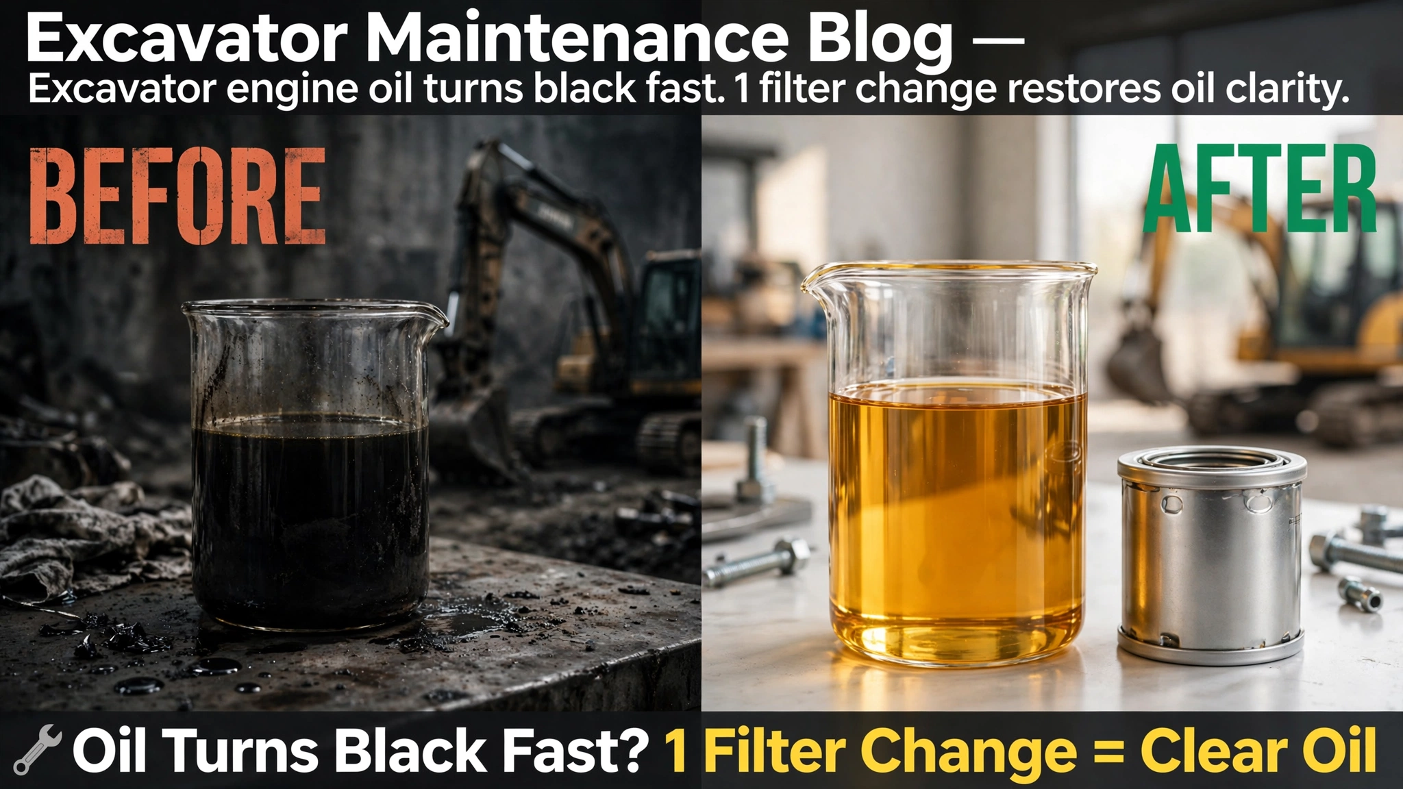 excavator engine oil turns black fast