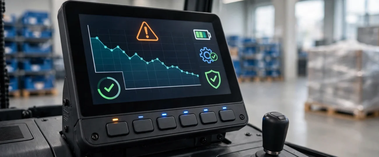 Electric forklift controller shows error code. 1 diagnostic read saves repair cost.