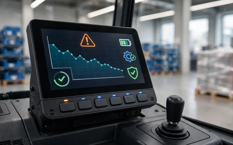 Electric forklift controller shows error code. 1 diagnostic read saves repair cost.