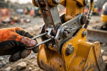 Mini excavator quick coupler locks loose. 1 safety pin check saves lives.