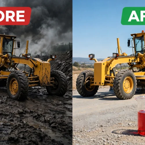 Motor grader transmission slips. 1 fluid change restores smooth shifting.
