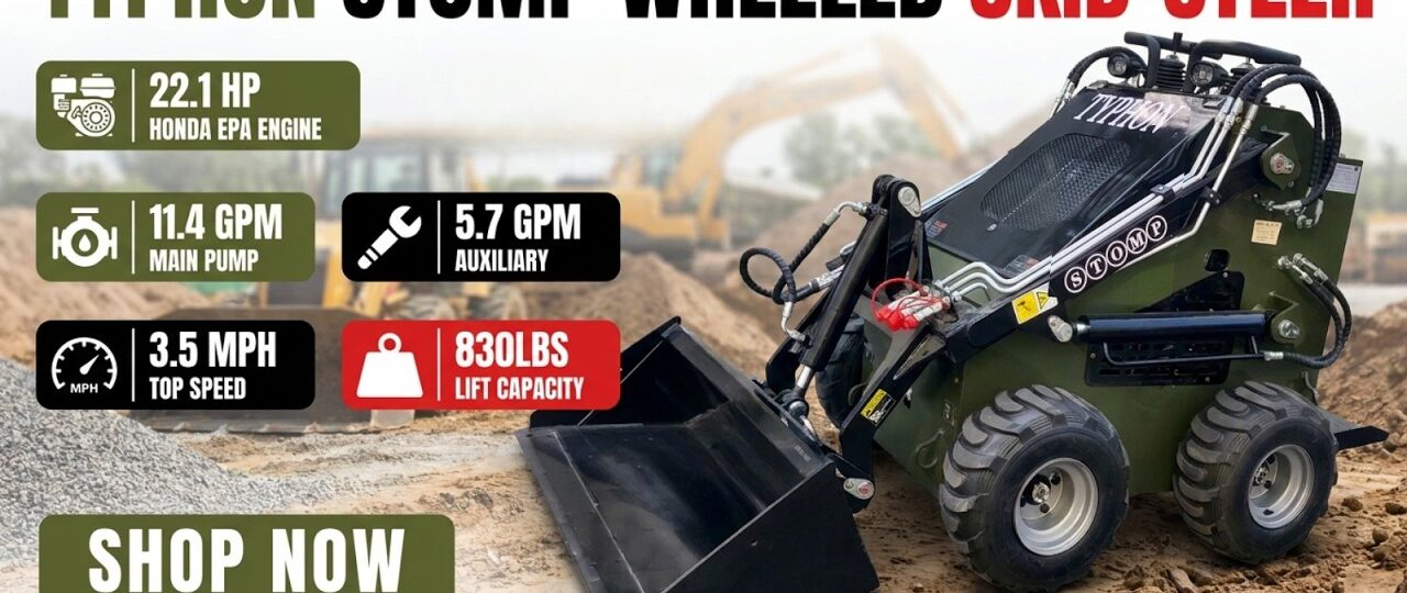 TYPHON STOMP Skid Steer Loader | 22.1HP Honda Mini Loader for Tight Spaces & Mud