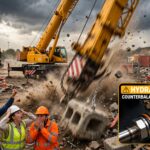 Mobile crane boom drops suddenly. 1 counterbalance valve check stops the fall.