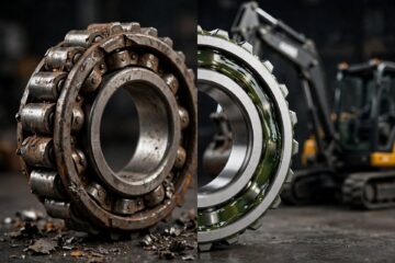 Excavator swing bearing wears out. 1 grease type change doubles bearing life.