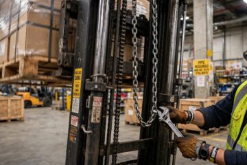 Forklift carriage shakes during lift. 1 chain fix stops the wobble.